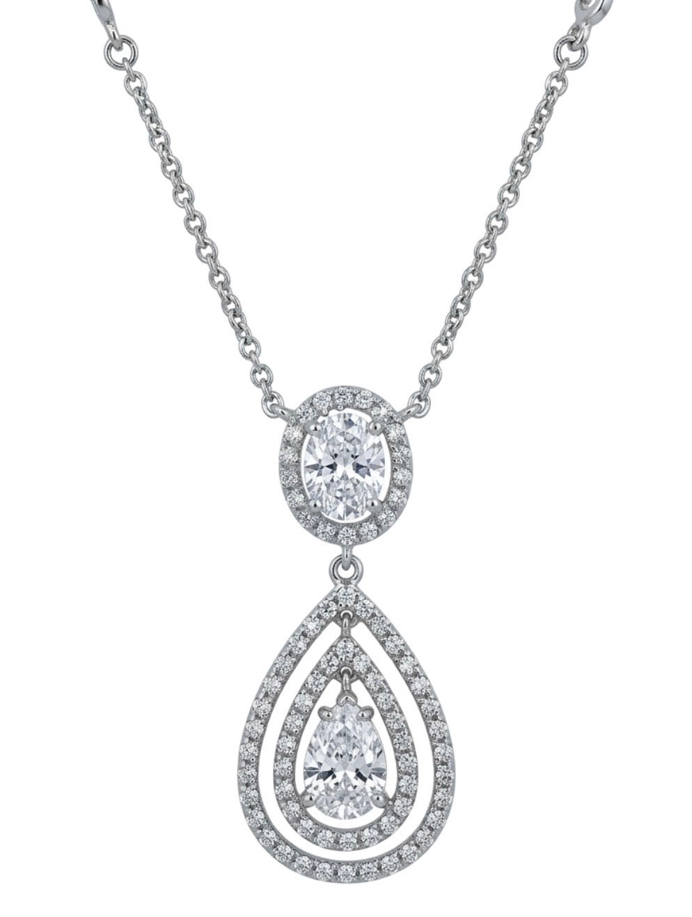 Sterling Silver Teardrop Double Halo Necklace