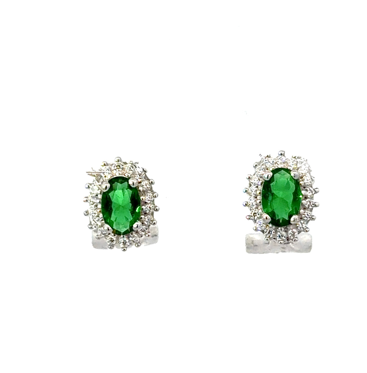 Sterling Silver Oval Cut Emerald Lever-back Earrings