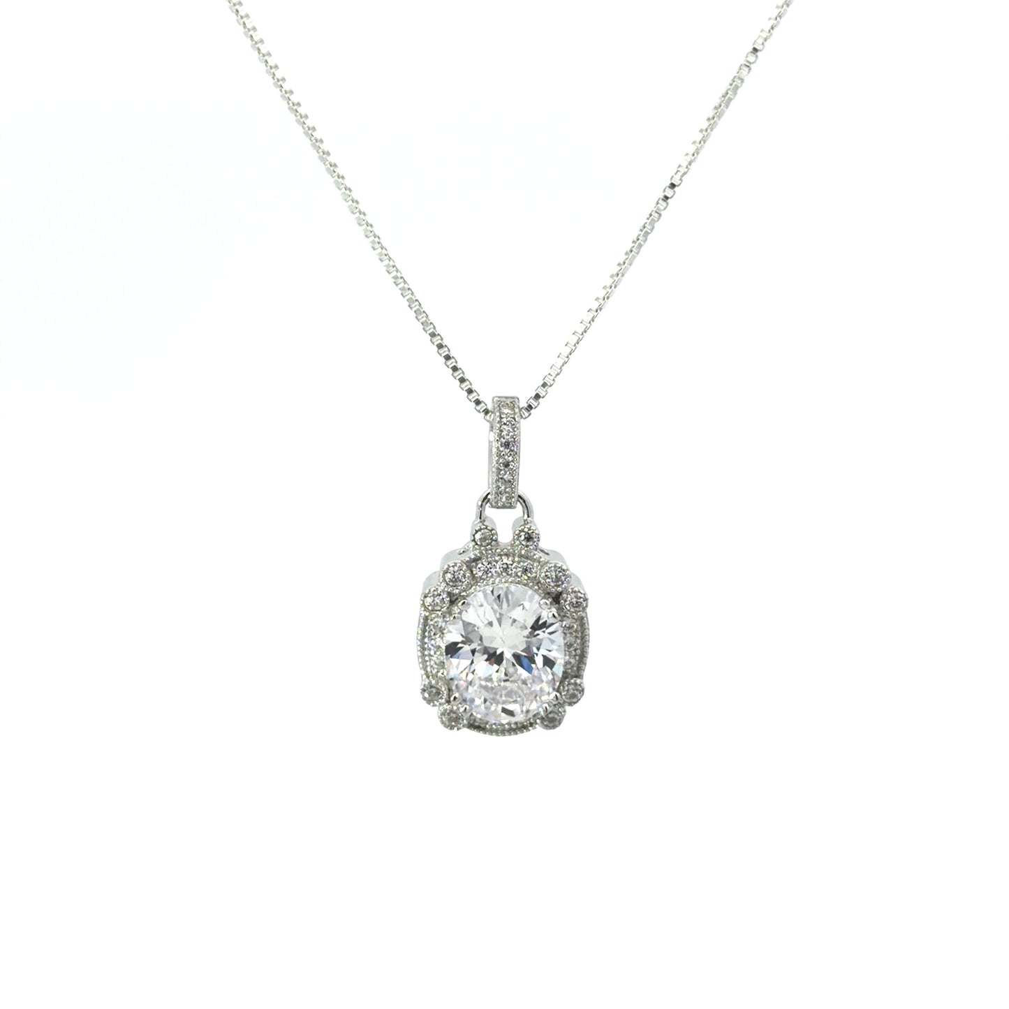 Sterling Silver Oval-cut Pave set Necklace