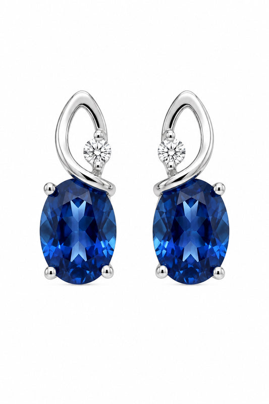 Sterling Silver Oval Sapphire Stud Earrings