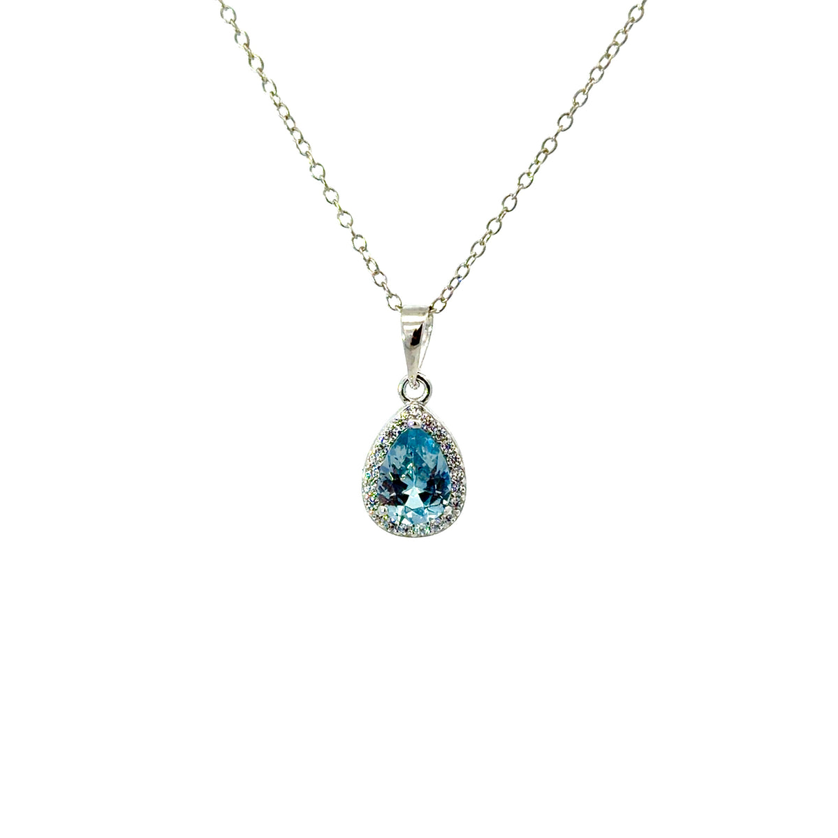 Sterling Silver Teardrop-cut Aquamarine Necklace