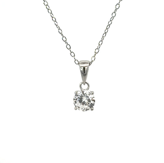 Sterling Silver Cubic Zirconia Solitaire Necklace