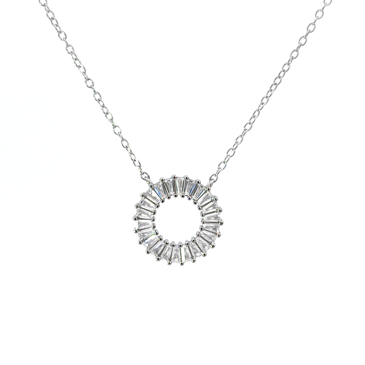 Sterling Silver Baguette Cut Circle Pendant Necklace