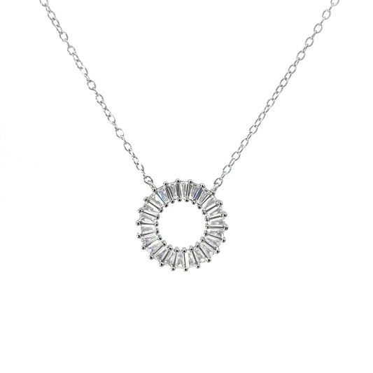 Sterling Silver Baguette Cut Circle Pendant Necklace