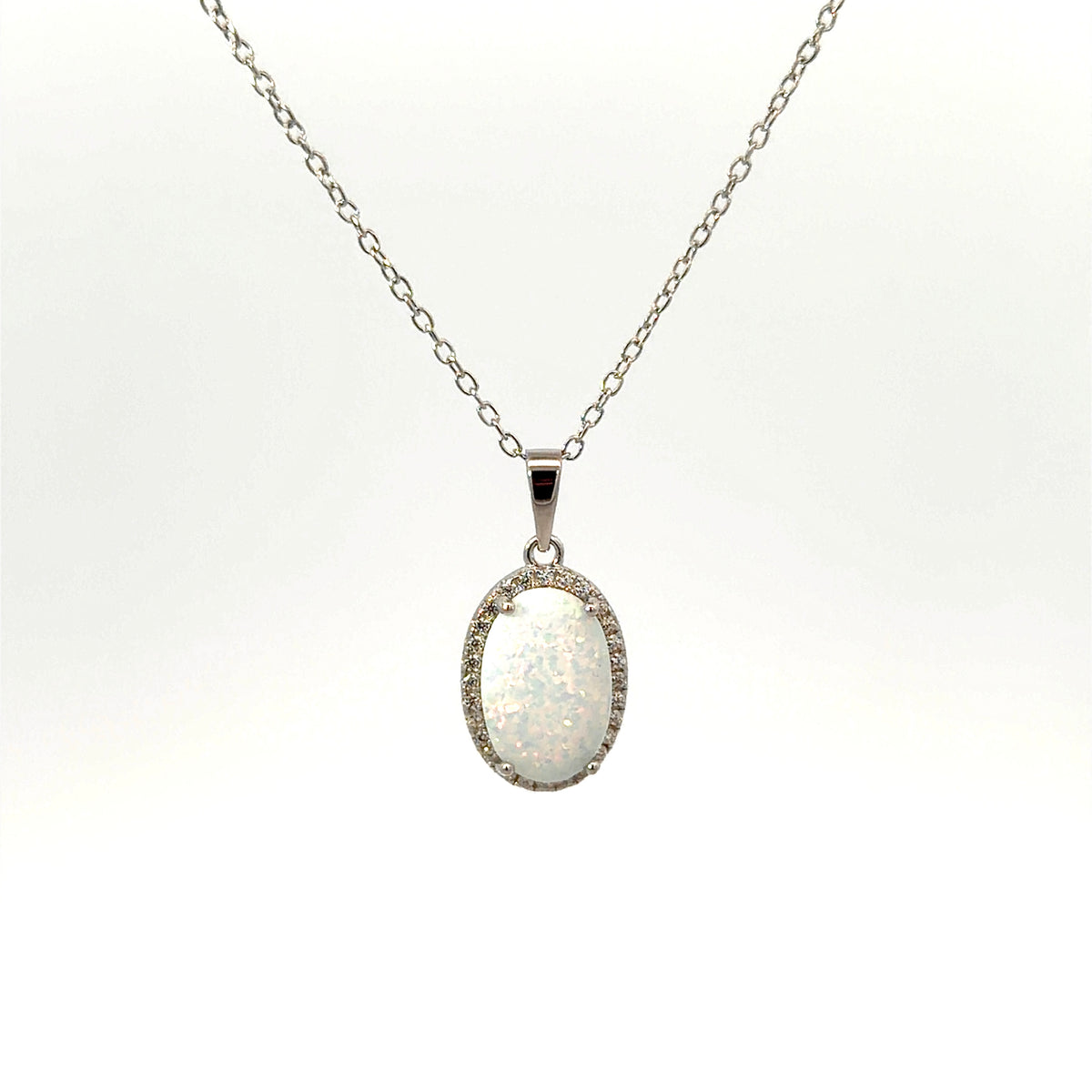 Sterling Silver Oval cut Opal Necklace