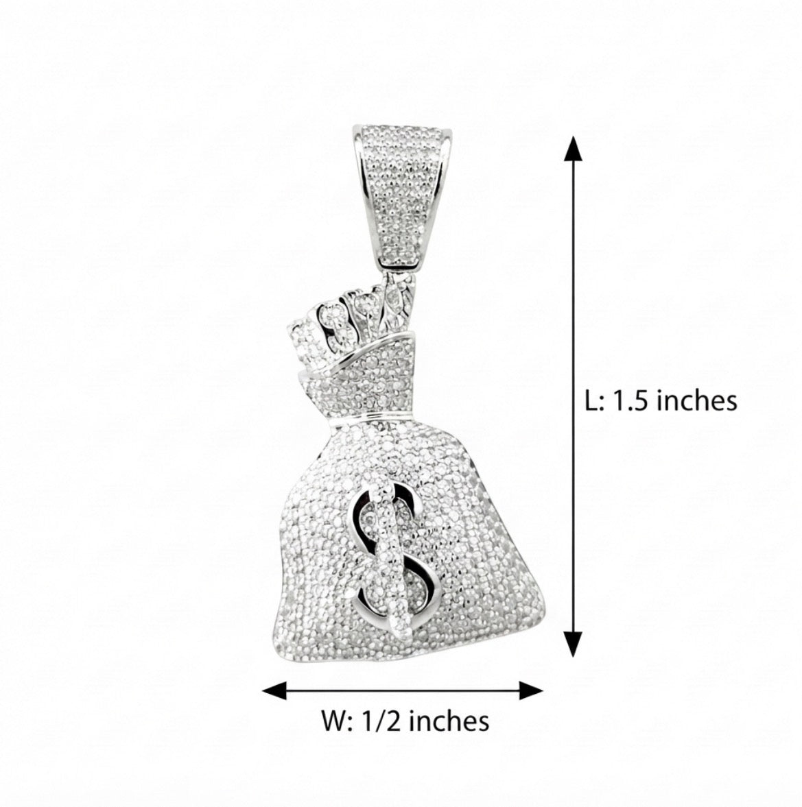 Sterling Silver Pave-set Cubic Zirconia Cash Bag Pendant