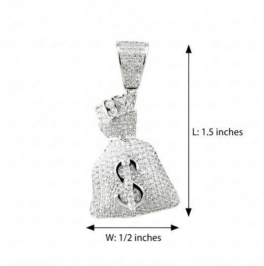 Sterling Silver Pave-set Cubic Zirconia Cash Bag Pendant
