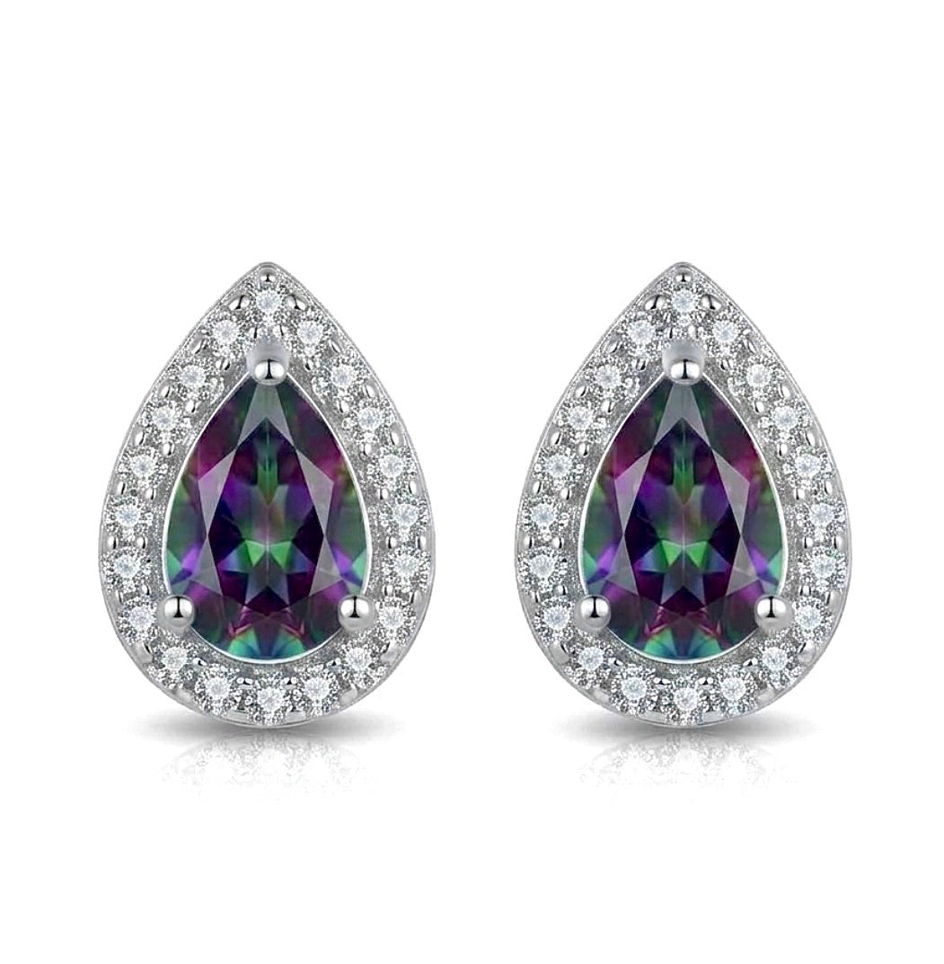 Sterling Silver Teardrop Amethyst Halo Earrings