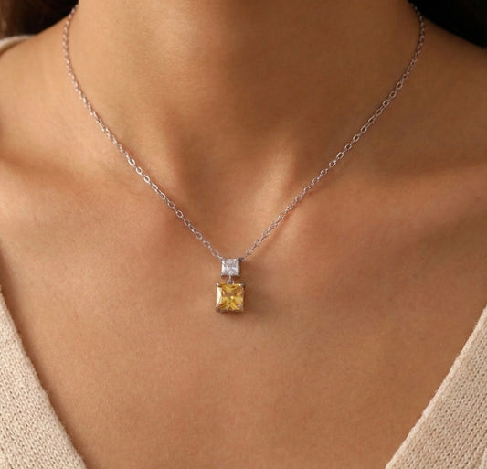 Sterling Silver Princess-cut Yellow Topaz Necklace