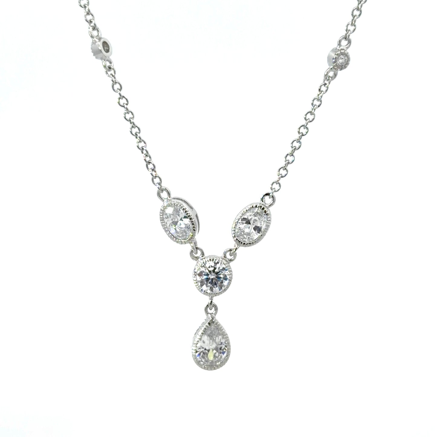 Sterling Silver Vintage Bezel Teardrop-Cut Necklace