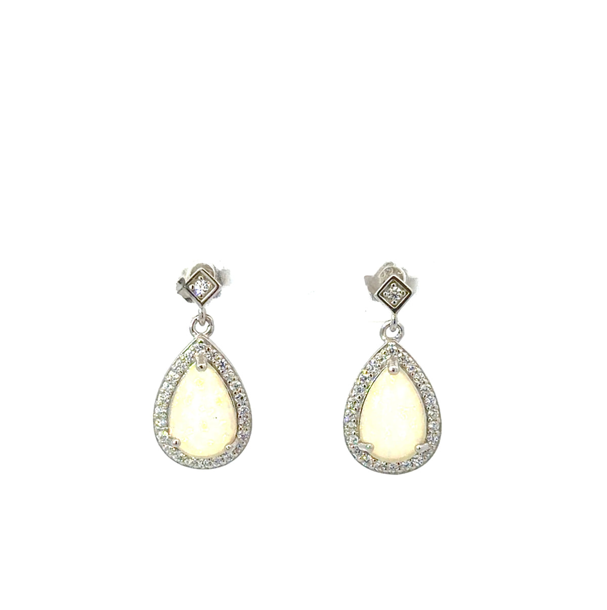 Sterling Silver Halo Teardrop-cut Opal Earrings