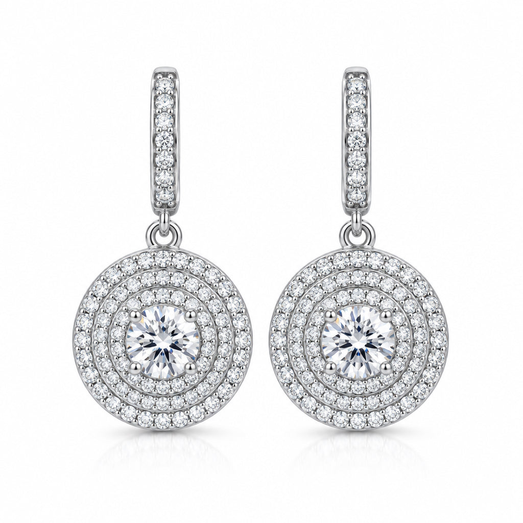 Sterling Silver Pave Drop Earrings