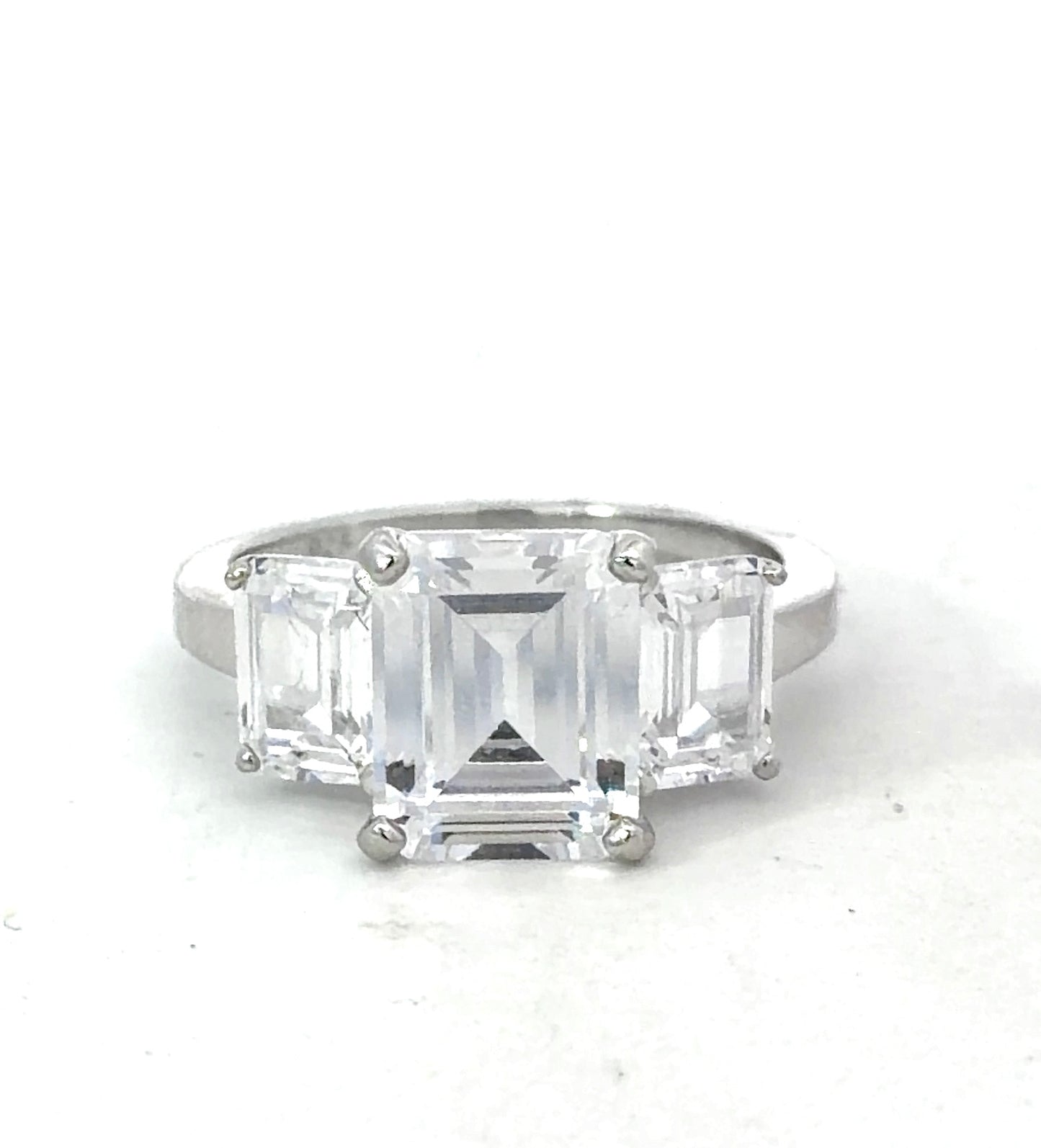 Sterling Silver Emerald Cut 3 Stone Ring