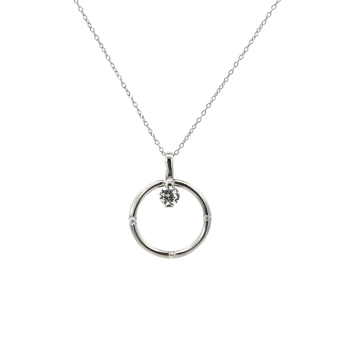 Sterling Silver Cubic Zirconia Circle Necklace