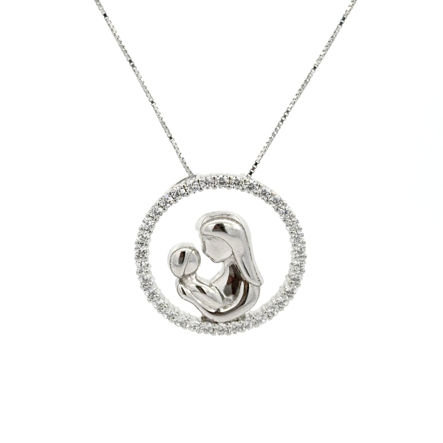 Sterling Silver Mother and Child Cubic Zirconia Pendant Necklace