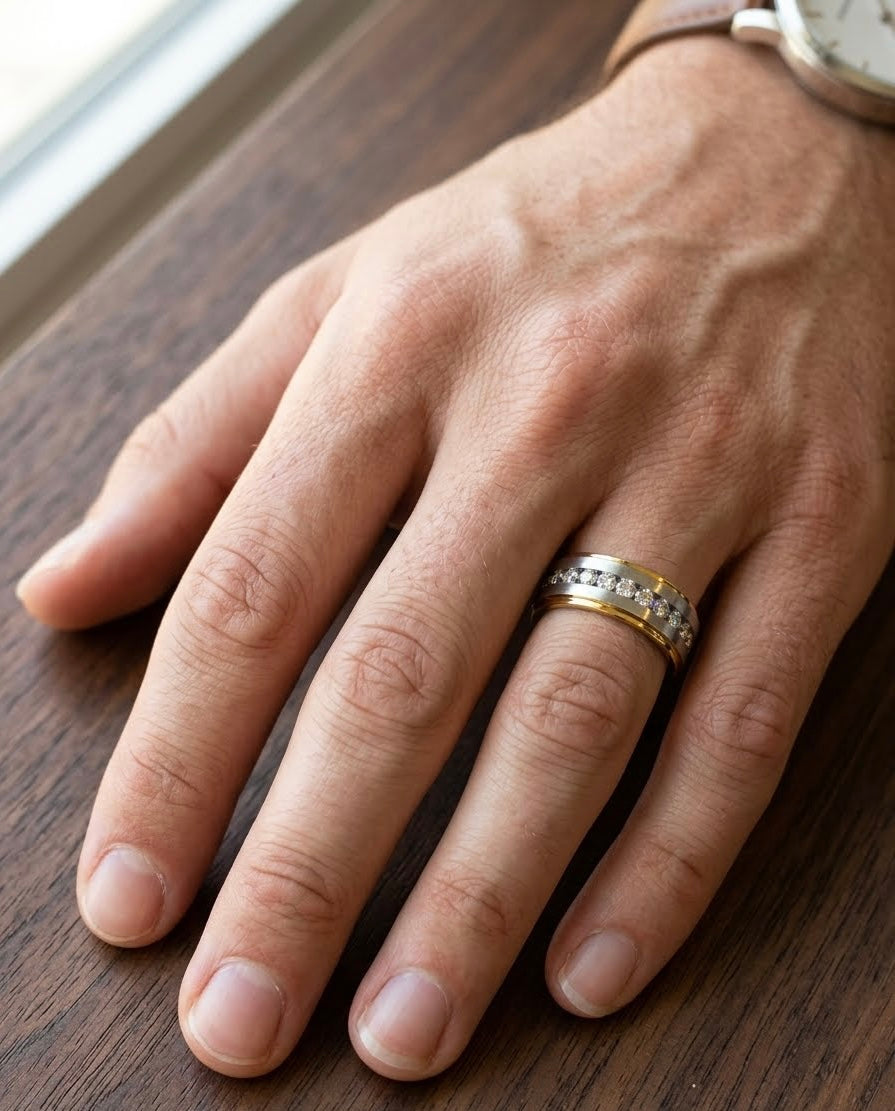 Gold Plated Stainless Steel Cubic Zirconia Ring