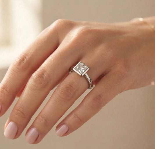 Sterling Silver Princesses-cut Solitaire Ring