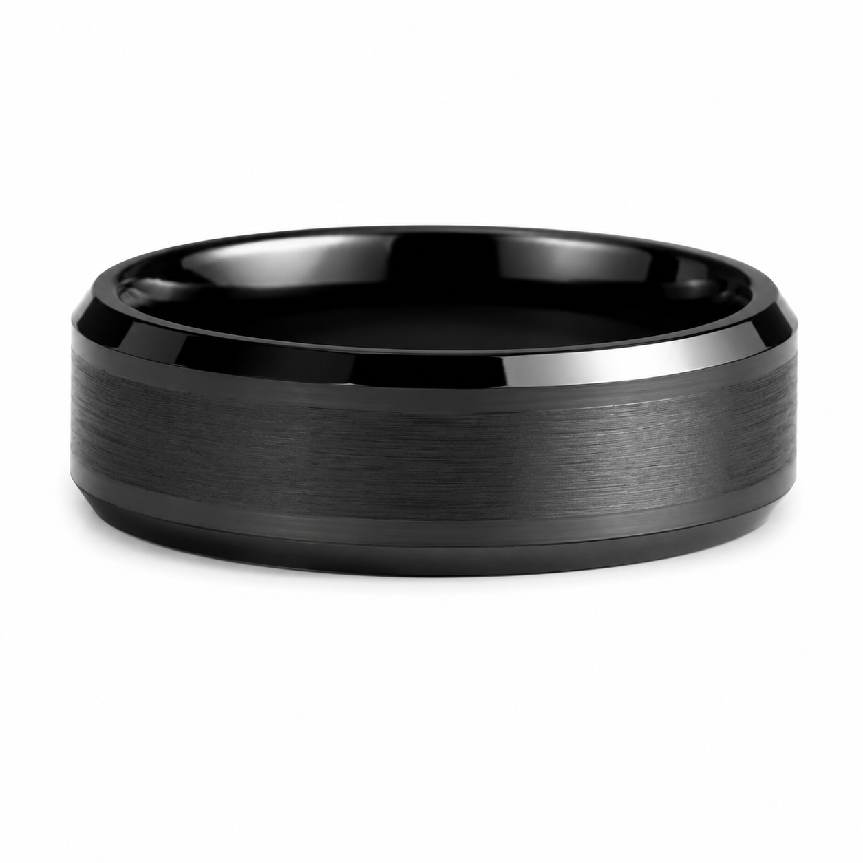 The Eclipse Vanguard: 8mm Brushed Black Tungsten Band with Polished Beveled Edges