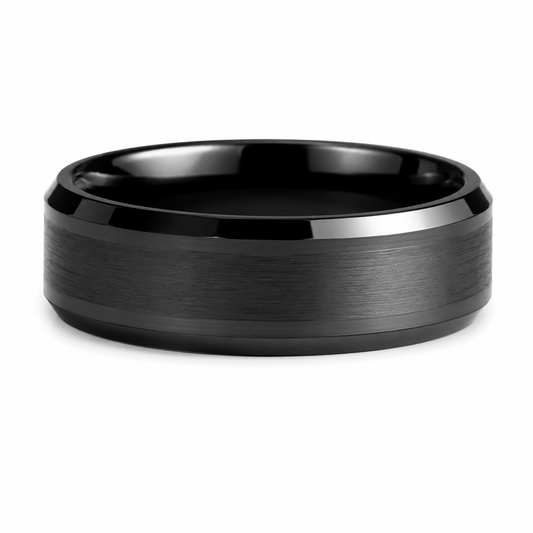 The Eclipse Vanguard: 8mm Brushed Black Tungsten Band with Polished Beveled Edges