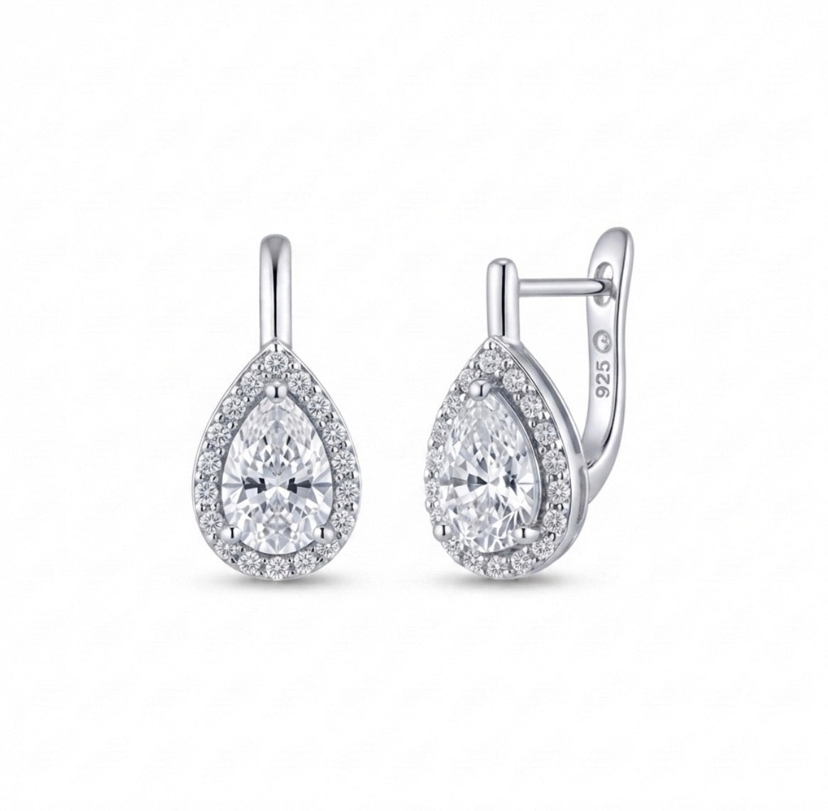 Sterling Silver Teardrop-cut Cubic Zirconia Lever-back Earrings