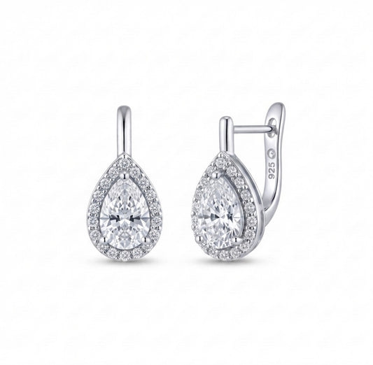 Sterling Silver Teardrop-cut Cubic Zirconia Lever-back Earrings