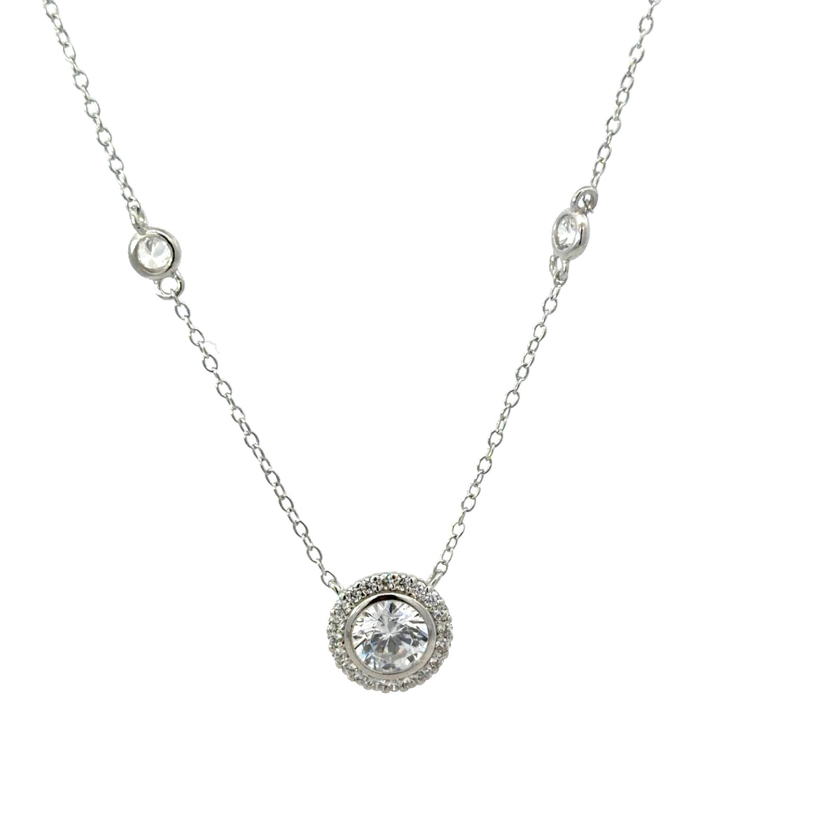 Sterling Silver Brilliant cut Station Necklace