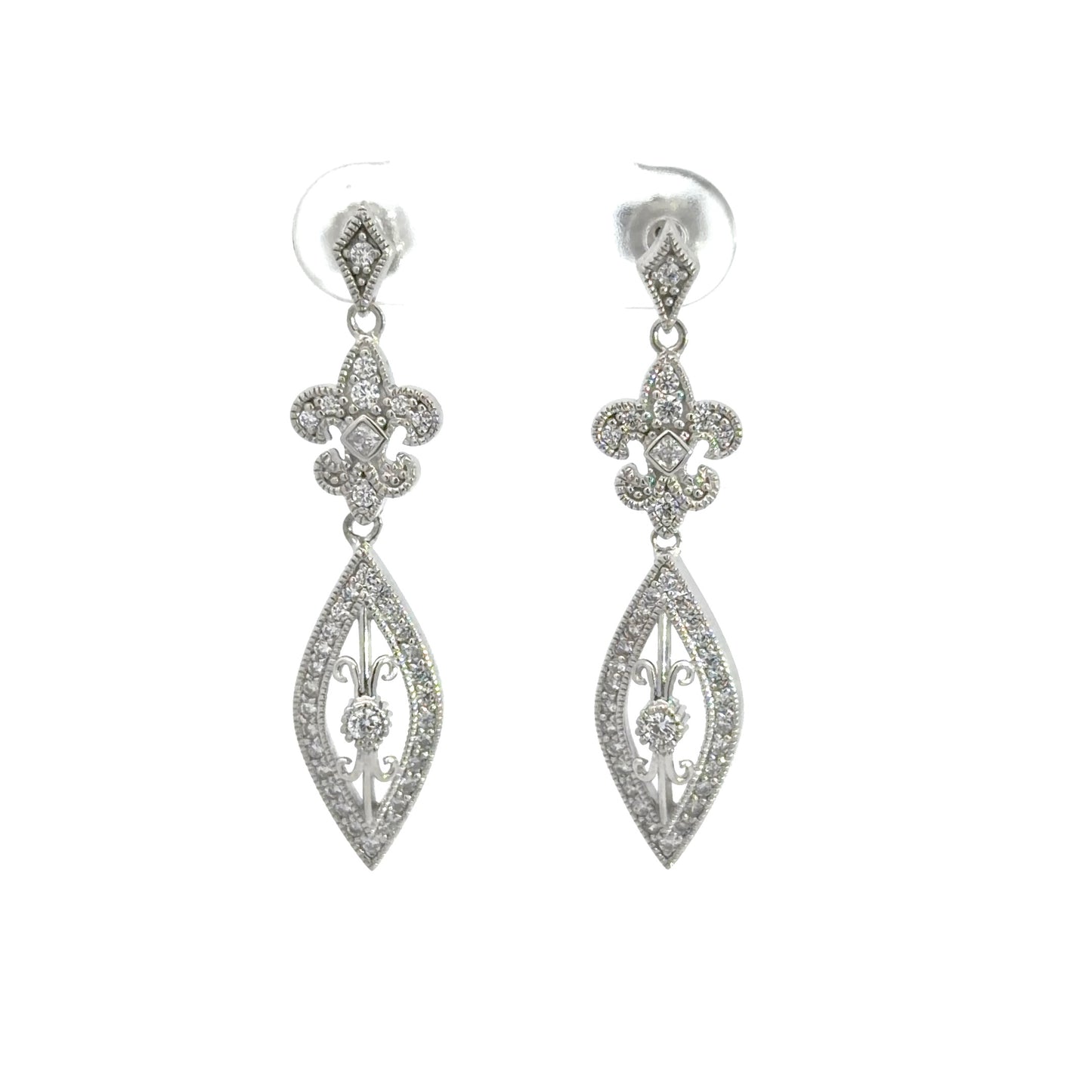 Sterling Silver Cubic Zirconia Vintage Inspired Drop Earrings