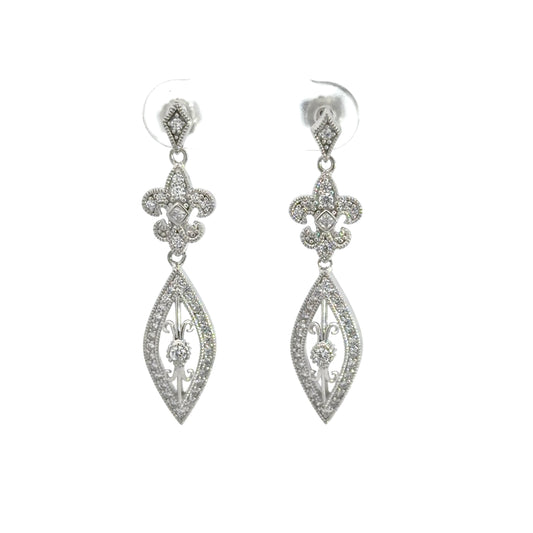 Sterling Silver Cubic Zirconia Vintage Inspired Drop Earrings