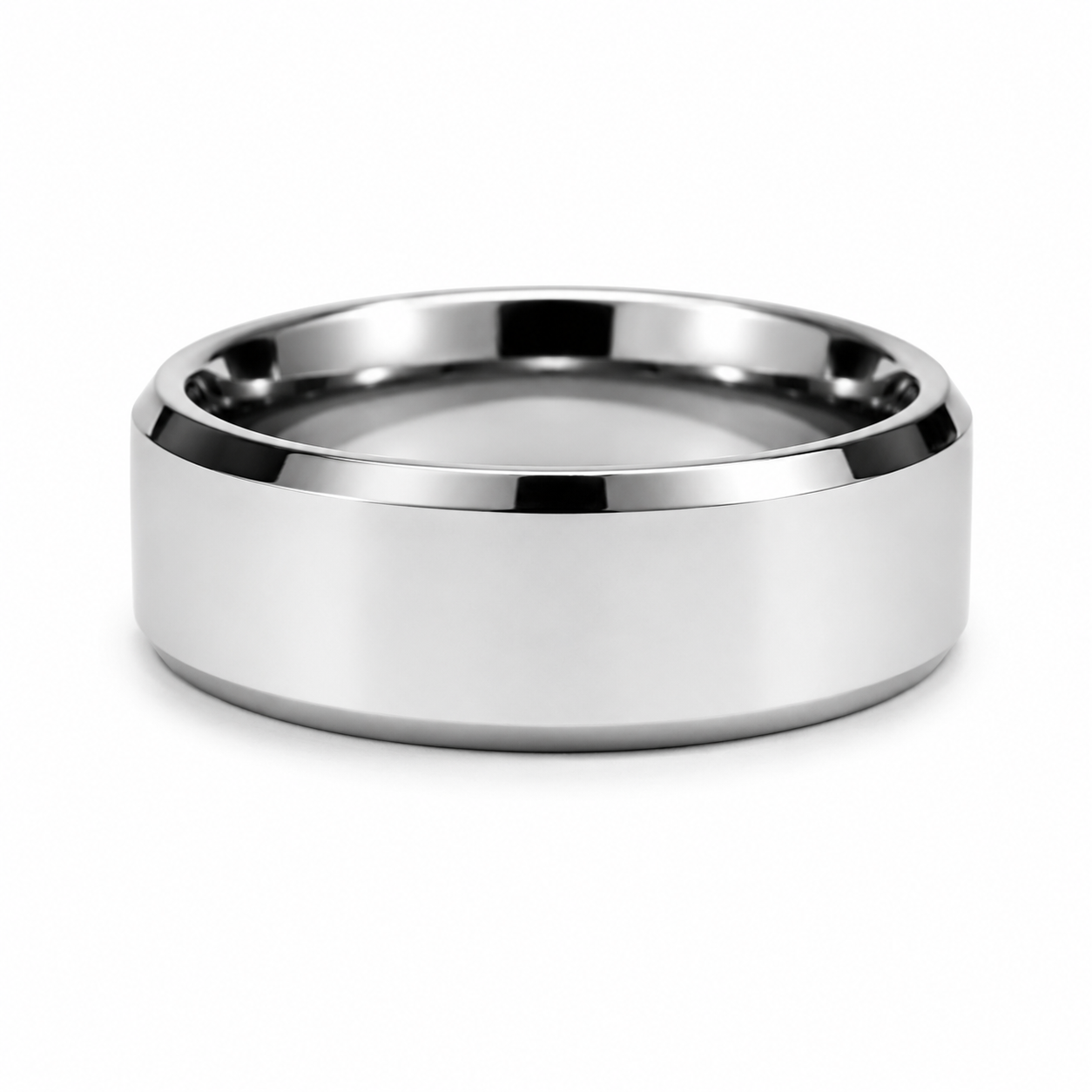 Silver Brushed 8MM Tungsten Band with Polished Beveled Edges