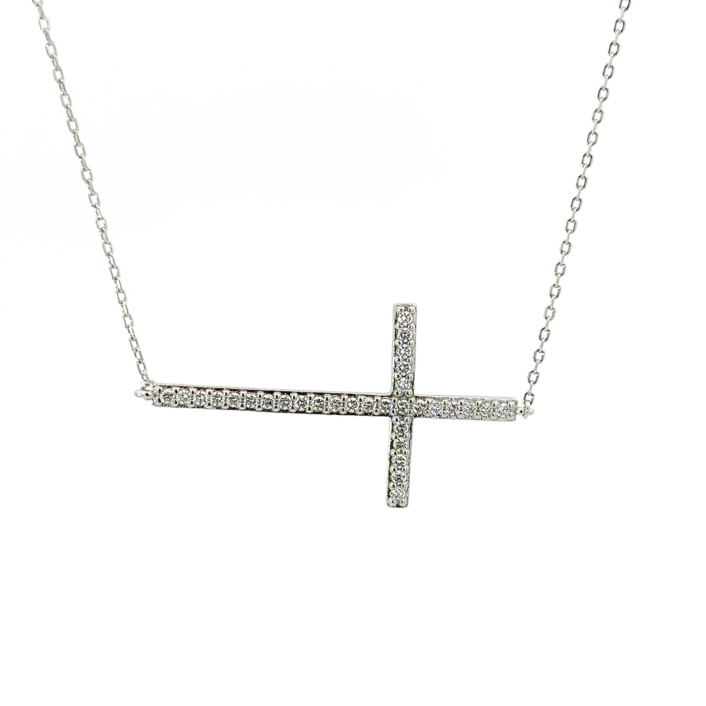 Sterling Silver aside-ways Cross Pendant Necklace