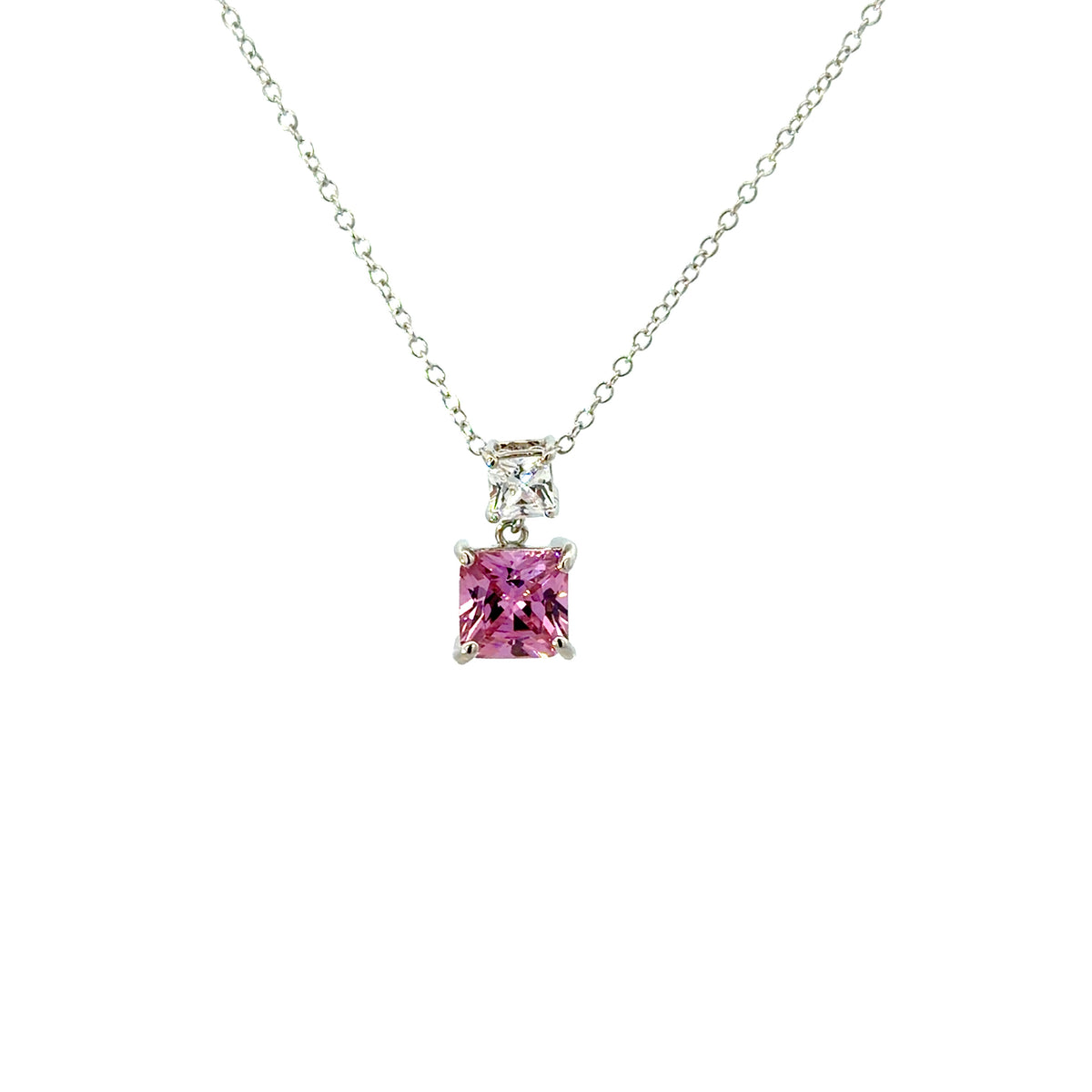 Sterling Silver Princess-cut Pink Topaz Necklace