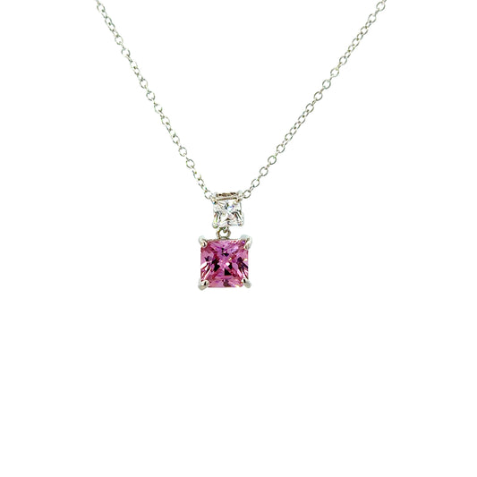 Sterling Silver Princess-cut Pink Topaz Necklace