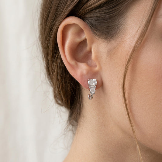 Sterling Silver Cubic Zirconia J-Hoop Earrings
