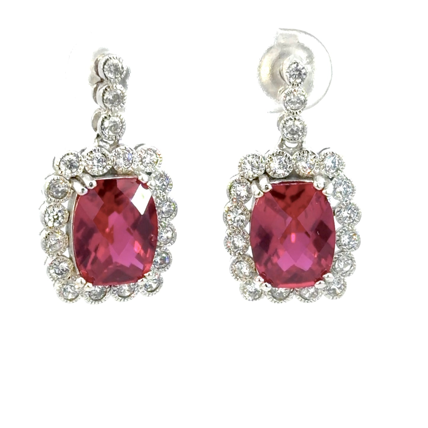 Checkerboard Cut Ruby Cubic Zirconia Earrings