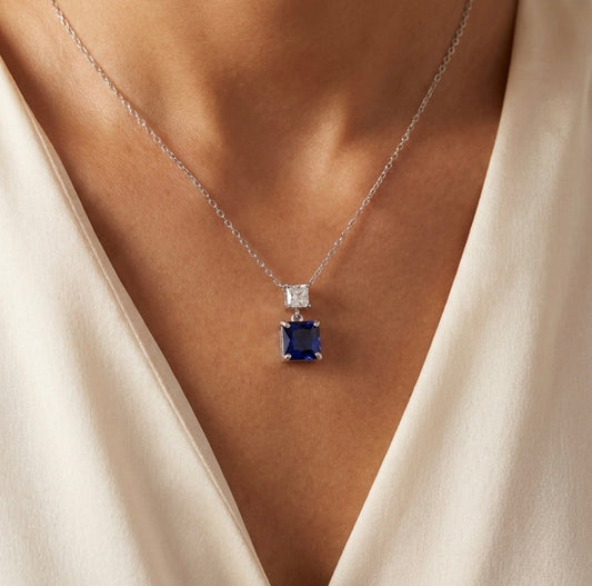 Sterling Silver Princess-cut Sapphire Necklace