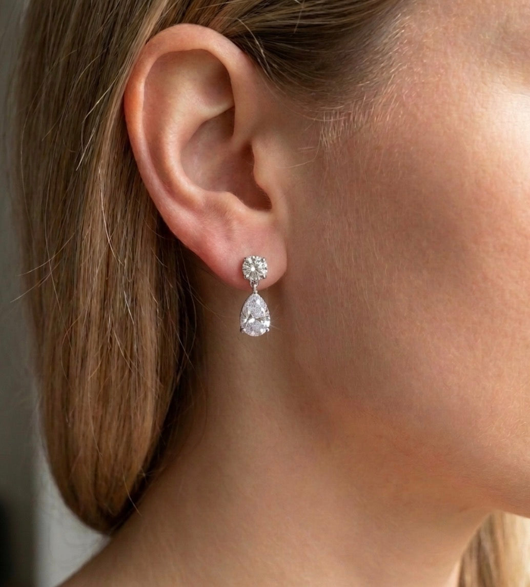 Sterling Silver Teardrop-cut Cubic Zirconia Drop Earrings