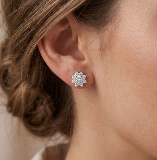 Sterling Silver Cubic Zirconia Floral Stud Earrings