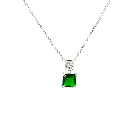 Sterling Silver Princess-cut Emerald Necklace
