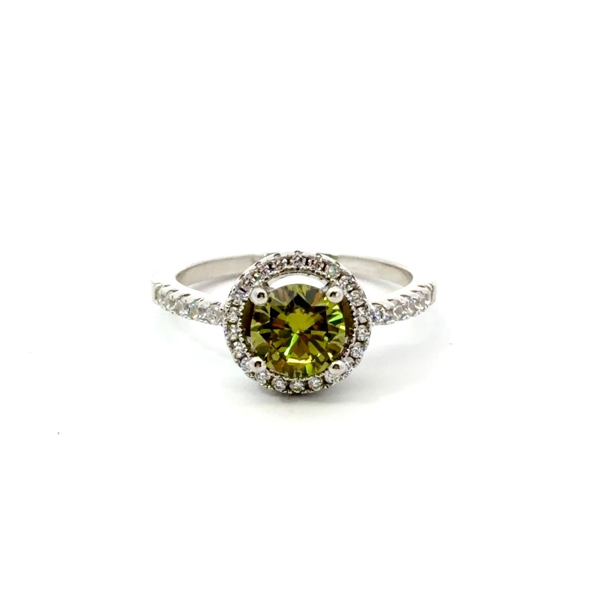 Sterling Silver Round-cut Peridot Halo Ring