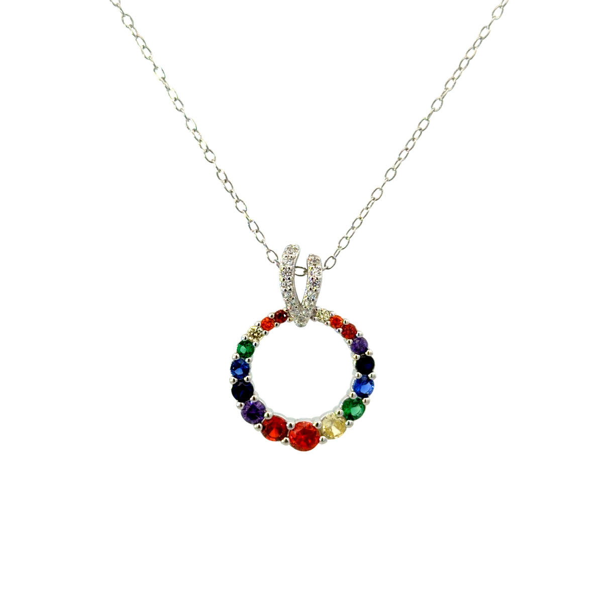 Sterling Silver Rainbow Circle Necklace