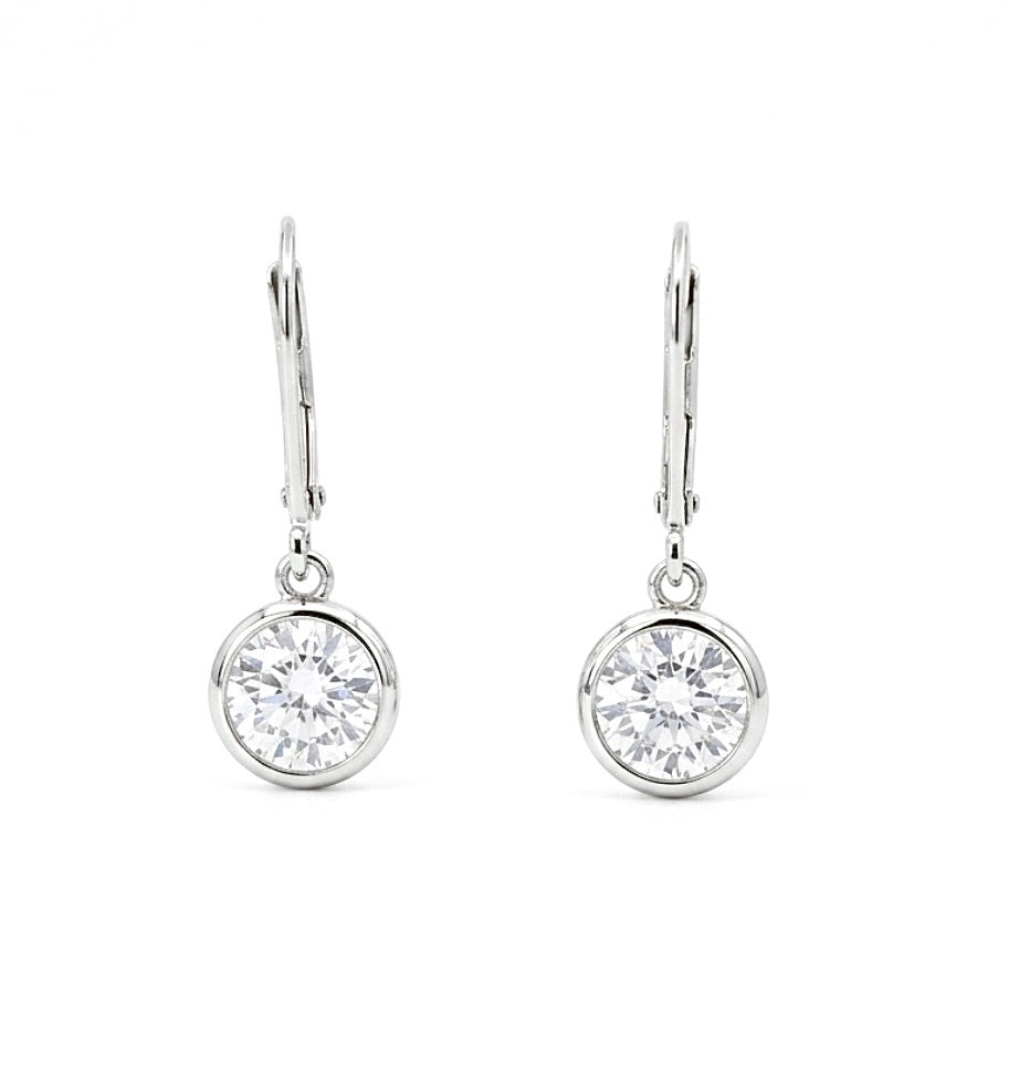 Sterling Silver Leverback Solitaire Earrings