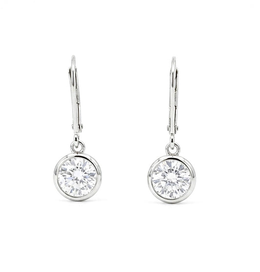 Sterling Silver Leverback Solitaire Earrings