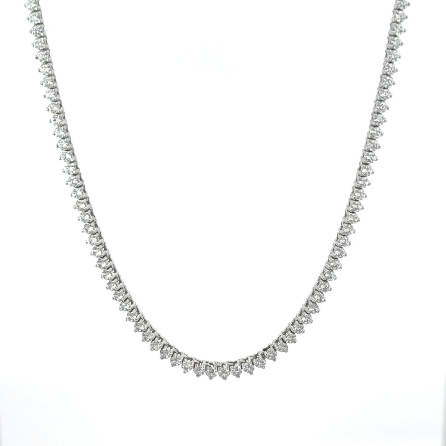 Sterling Silver Tennis Necklace, With Three Prong 2MM Cubic Zirconia Stones