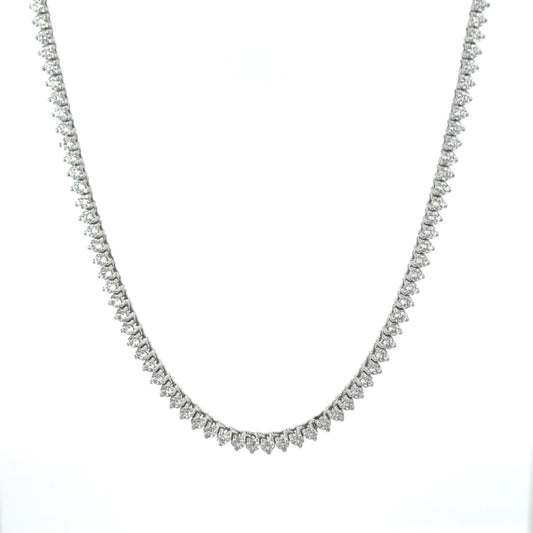 Sterling Silver Tennis Necklace, With Three Prong 2MM Cubic Zirconia Stones