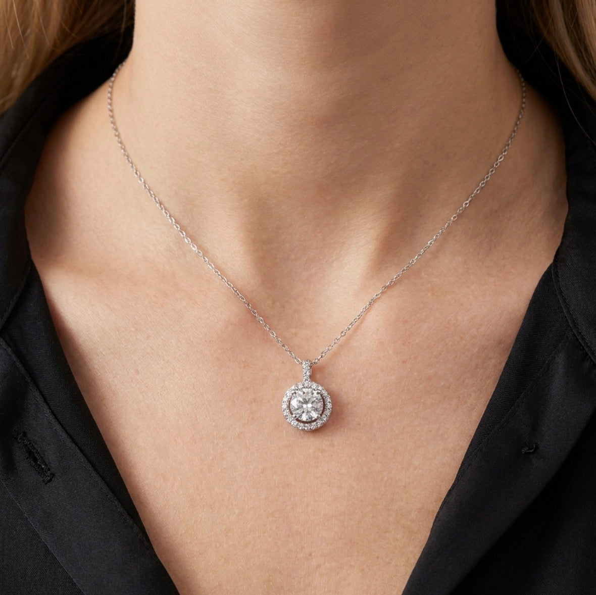 Sterling Silver Cubic Zirconia Halo Necklace