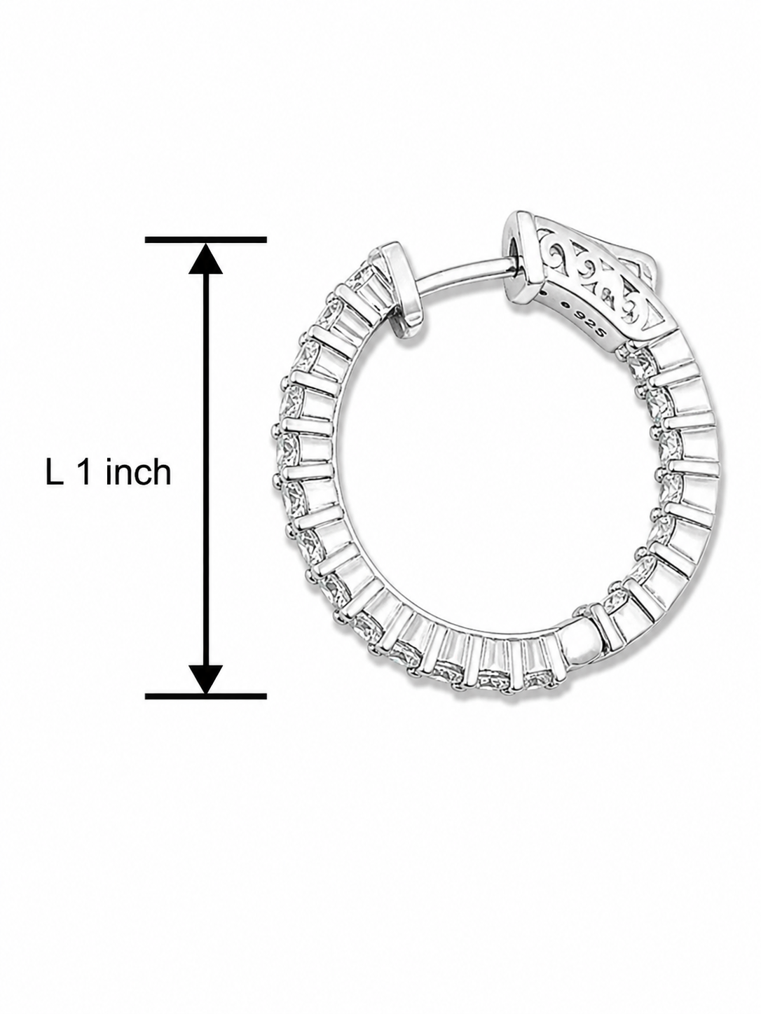 Elegant Sterling Silver Cubic Zirconia 1 inch Inside-Out Hoop Earrings
