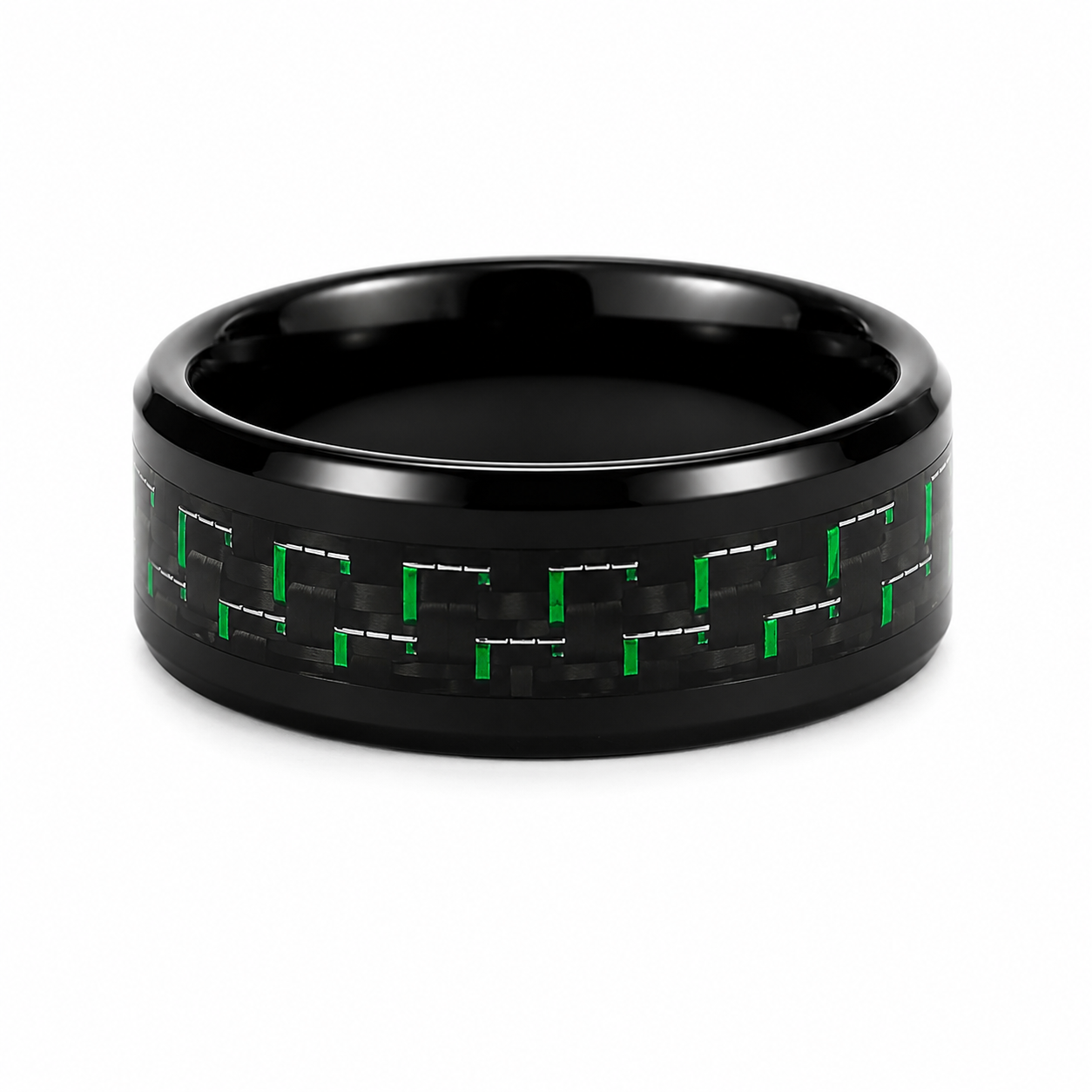 The Apex Stealth: Black Tungsten Band with Green & Black Carbon Fiber Inlay