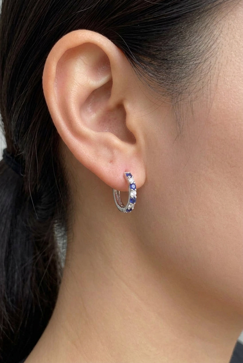 Sterling Silver Sapphire Huggie Earrings