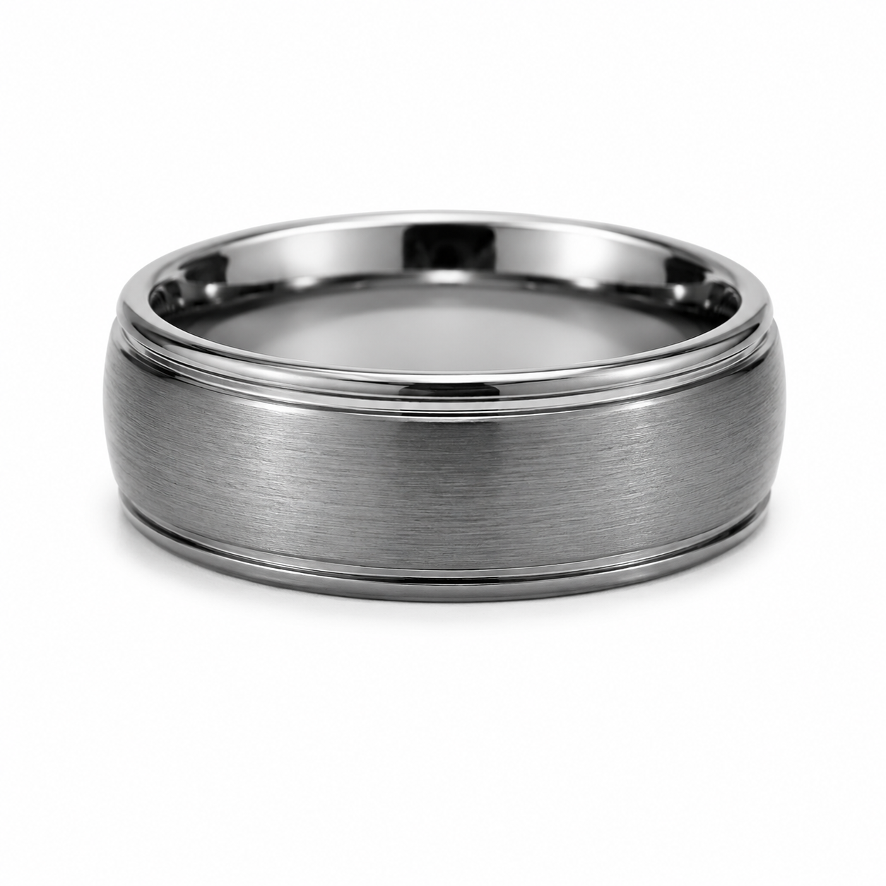 The Legacy: Silver Brushed Tungsten Band with Stepped Polished Edges