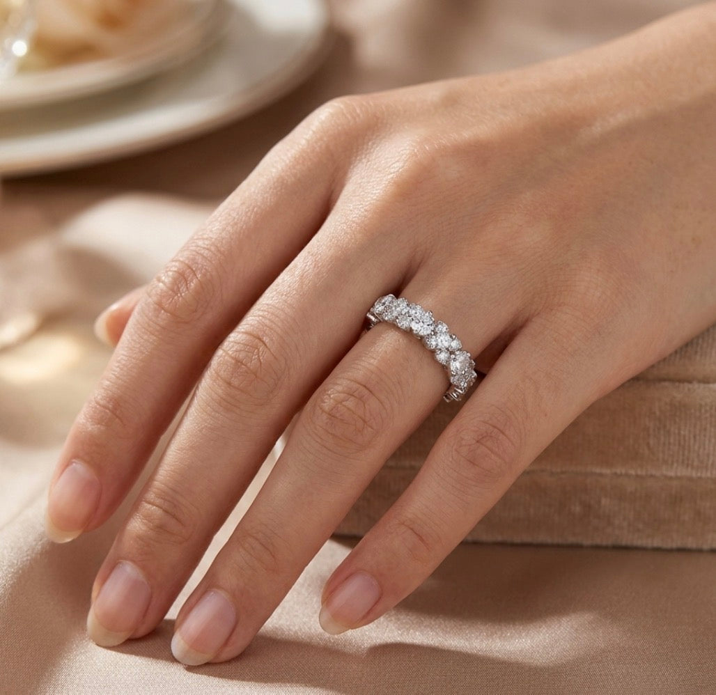 Sterling Silver Alternating round cut Eternity Ring